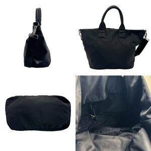 Prada Tessuto Black leather reversible Shoulder nylon tote Bag